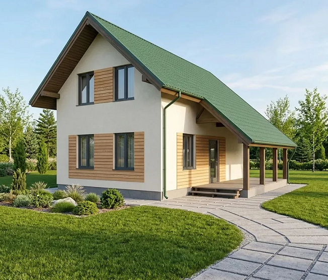 КАРКАСНЫЙ ДОМ 6х10-120м С ЖИЛОЙ МАНСАРДОЙ КД-212 (Шале) КАРКАСНЫЙ ДОМ 6х10-120м С ЖИЛОЙ МАНСАРДОЙ КД-212 (Шале)